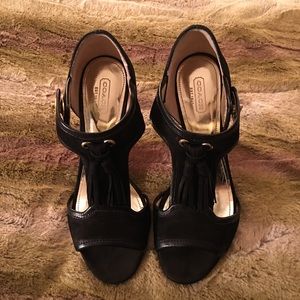 COACH Black Leather Suede Sandal Tassel Detail